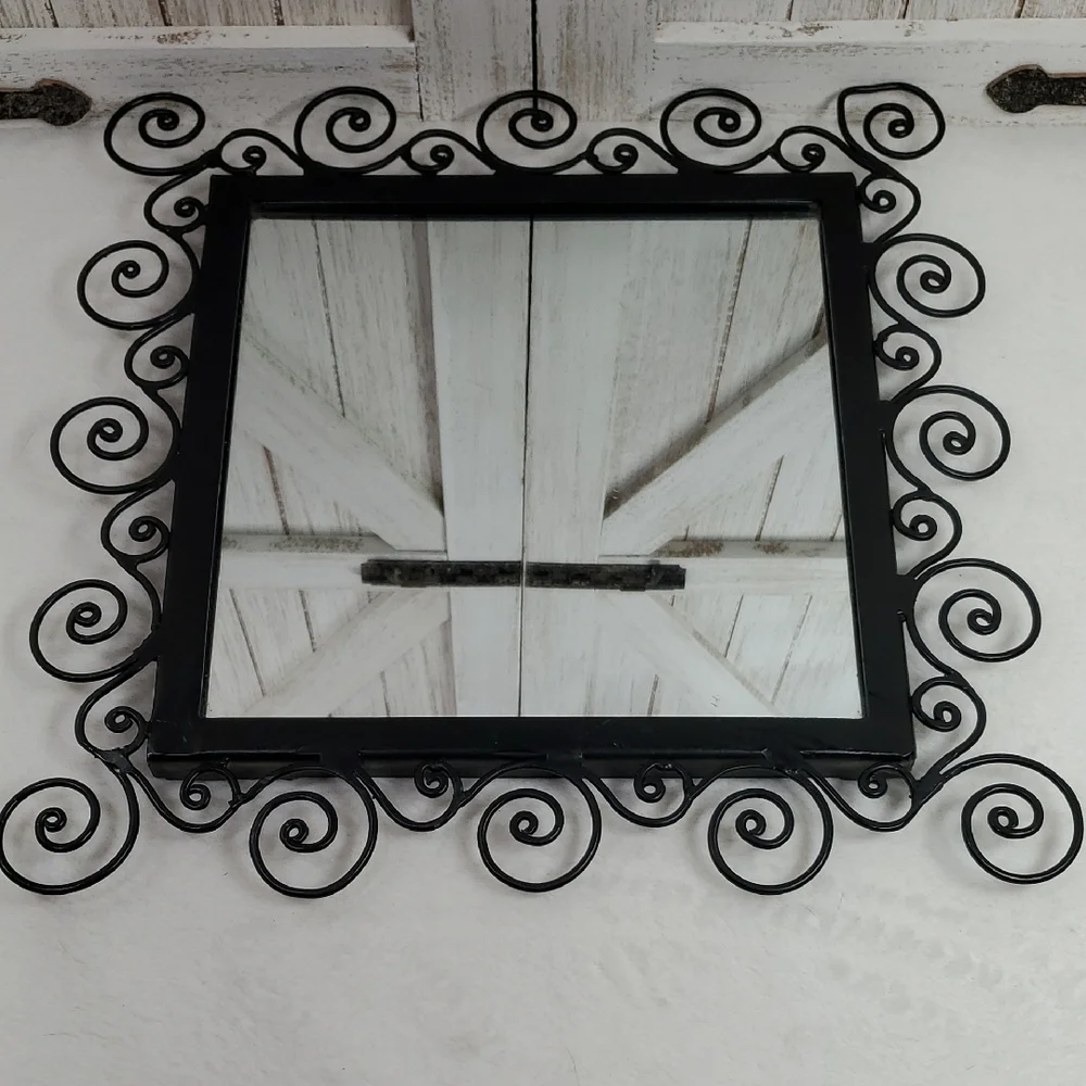 Elegant Black Wrought Iron Wall Mirror with Swirls